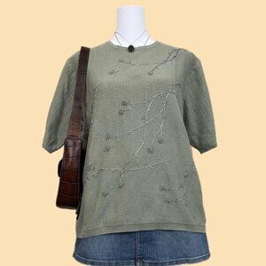 vintage 90s green floral girly granola cottagecore knit top